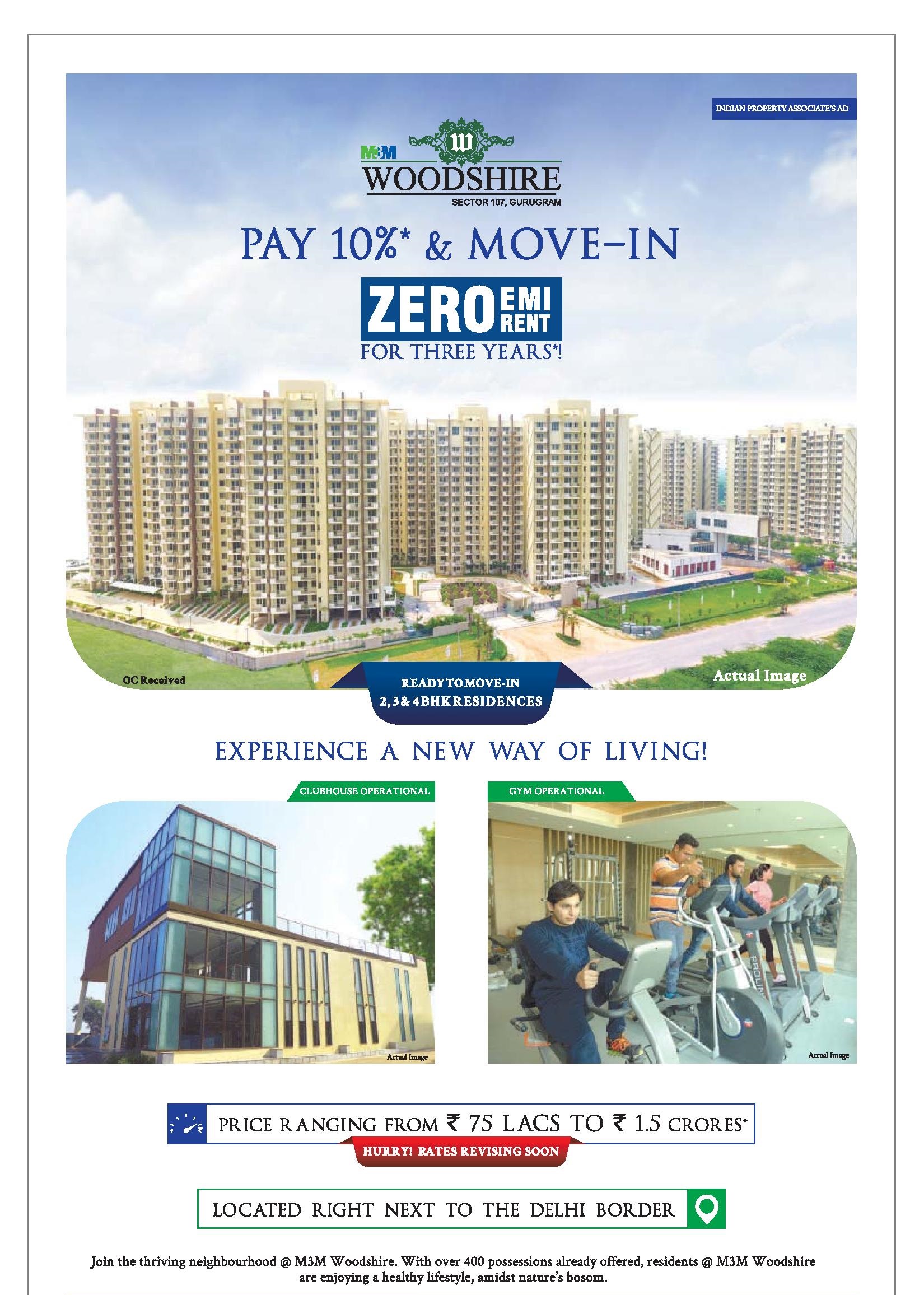 Pay just 10% & move-in at M3M Woodshire in Gurgaon